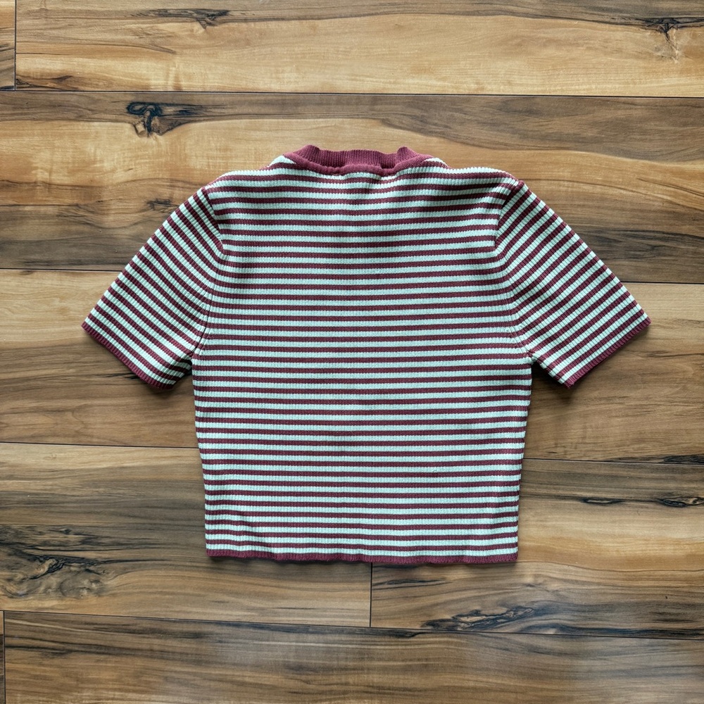 Zara Maroon and Cream Striped Knit Top - Picture 3 of 4